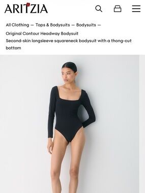 Aritzia Black Long-Sleeve Square Neck Bodysuit